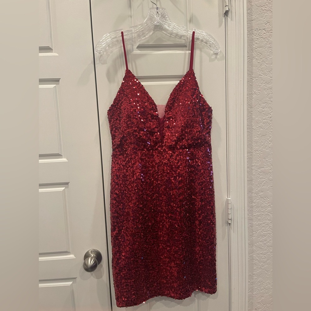 Dark Red Sequin Mini Dress Size: Medium NWOT